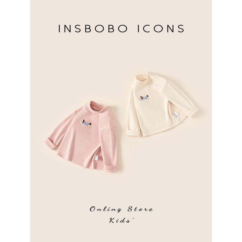 Insbobo Kidsren's Tops Autumn and Winter Girls' Long-Sleeved T-Shirts 2025 Winter New Style Boys' Half Turtleneck Bottoming Shirts Trendy