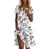 Женское повседневное модное платье с цветочным принтом и лацканами, короткий рукав, V-образный вырез, короткая юбка