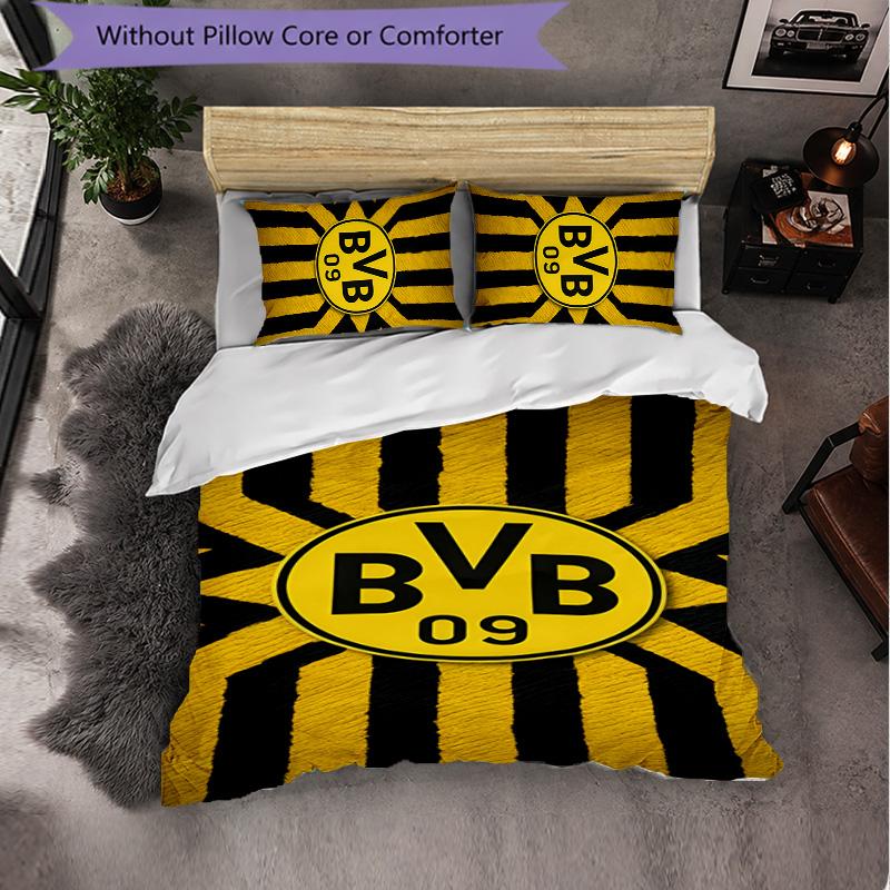 Borussia Dortmund 3 Piece Bedding Set Soft Duvet Cover Set with Pillowcases Printed Bedroom Decor Set for Home