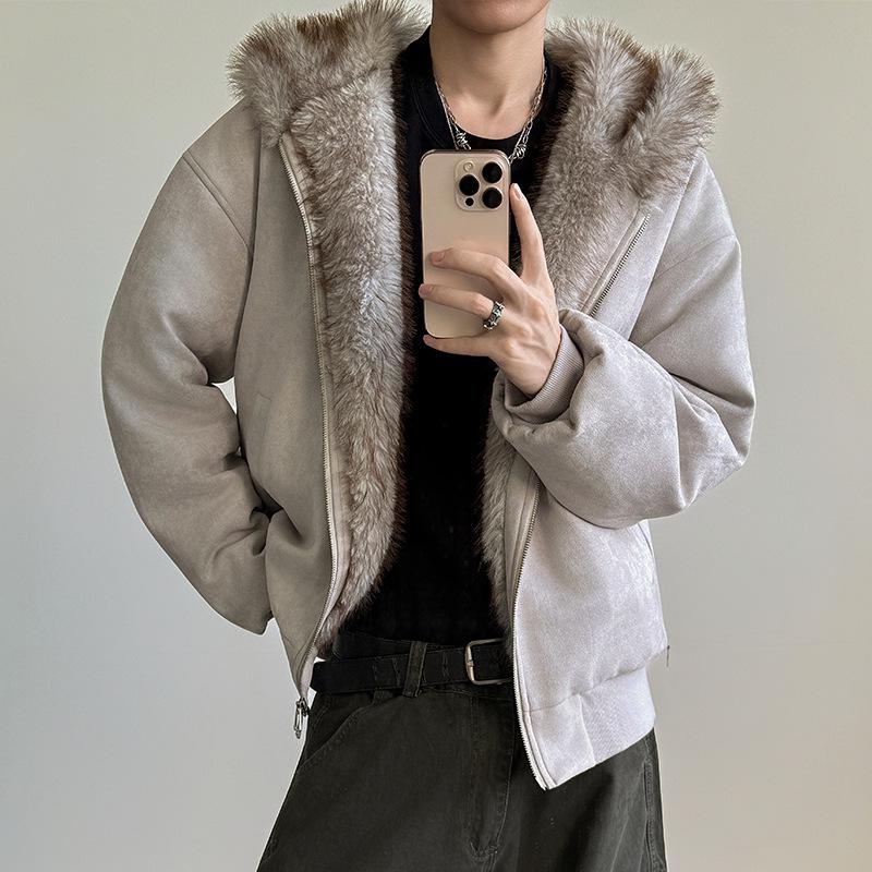 Куртка American Eagle с меховым воротником из замши и кошачьими ушками - Осенне-зимняя укороченная верхняя одежда с плюшем