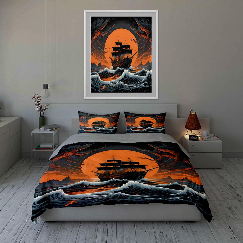 Haunting ship silhouette. Bedding Duvet cover sets Duvet covers Pillowcases gifts (1 * Duvet Cover 2 * Pillowcases, without duvet insert)