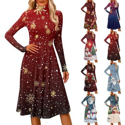 Женское повседневное модное платье миди с высоким воротом и длинными рукавами