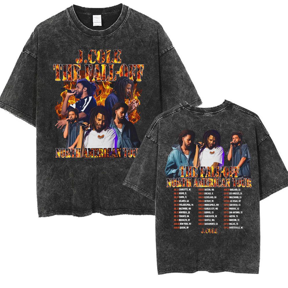 J Cole The Fall Off New Album Tour Cover Tshirt Men Women Fashion Vintage Washed T Shirts Summer ONeck Oversized T Shirt