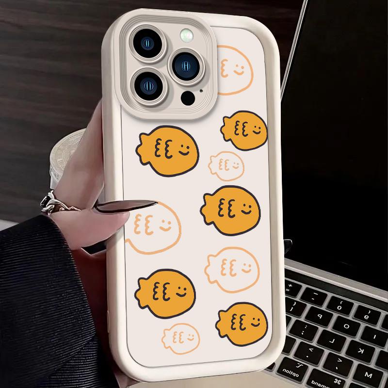 Корейский Инста-стиль Милый Кот Рыба Однотонный Чехол для Телефона для iPhone 17 Air 16 E 15 14 Plus 13 12 Mini 11 Pro Max Жидкий Силиконовый Чехол