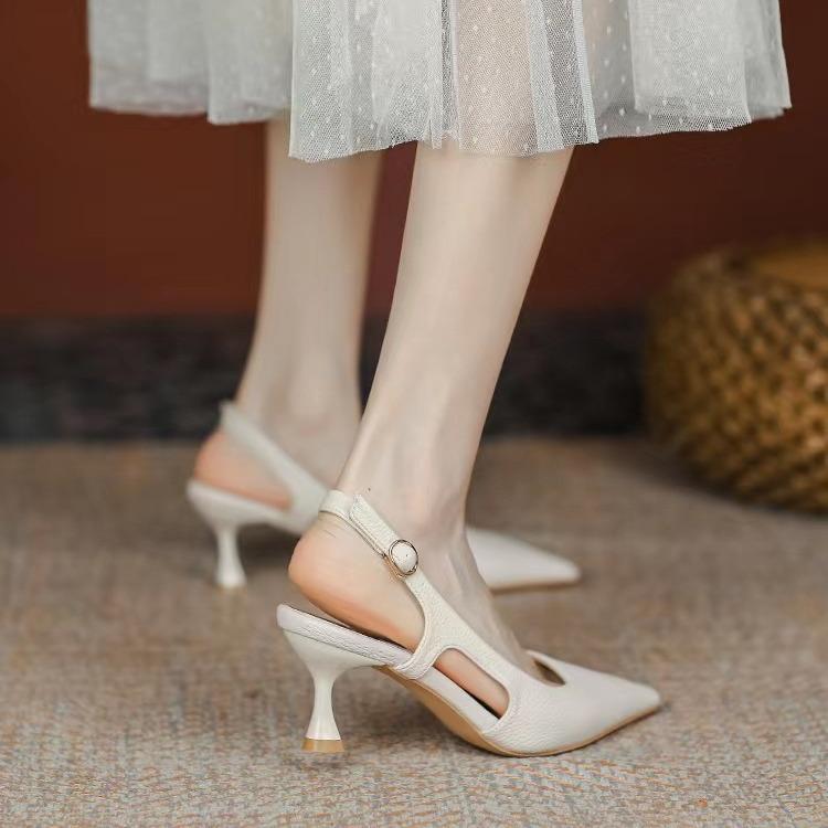 Fashion Women Pumps Pointed Toe Sandals Slip on High Heels Sandal Black Sexy Heels Slingbacks Office Lady Shoes Wedding Summer2024