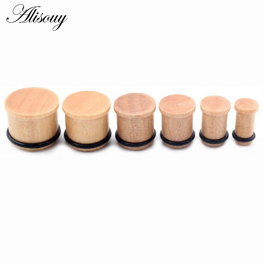 Alisouy 2PCS цилиндрические серьги-заглушки из натурального дерева для ушей, серьги-туннели, растяжители, расширители, спираль для пирсинга, украшения для тела