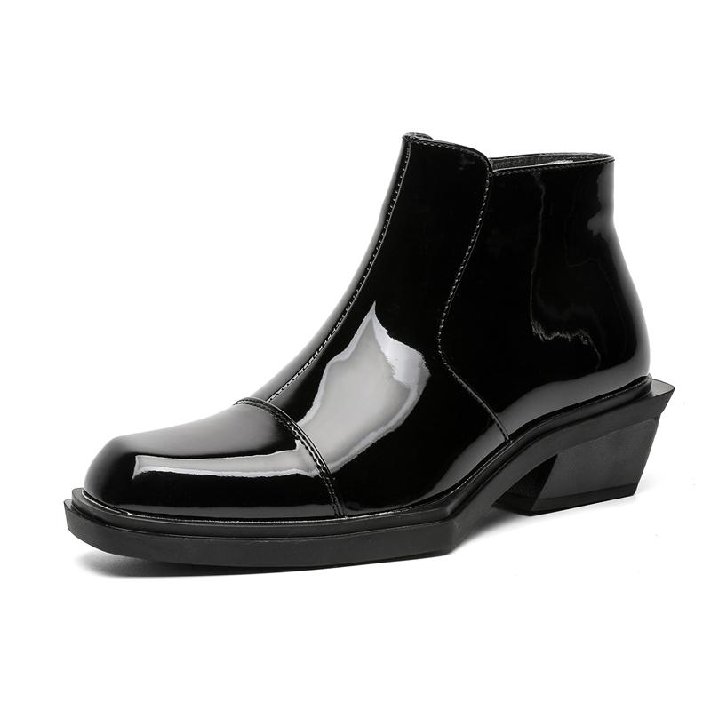 Модные лакированные черные мужские ботинки Модный и персонализированный стиль на толстой подошве Трендовые вечерние молодежные кожаные туфли больших размеров -46 Горячие