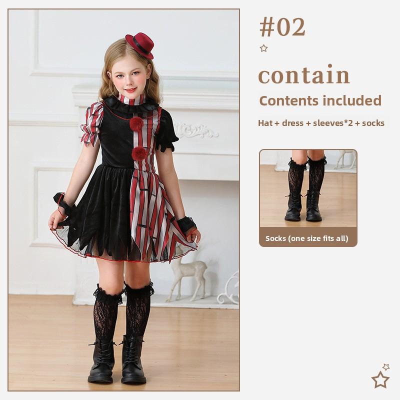 Halloween children's costume, clown costume, ghost costume, cosplay dress for girls, party outfit, funny costume, carnival performance outfit