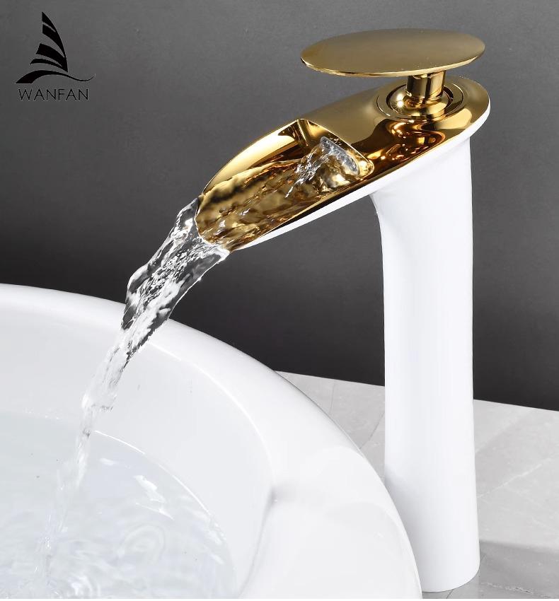 Basin Faucets Modern White Bathroom Faucet Waterfall Faucets Single Hole Cold and Hot Water Tap Basin Faucet Mixer Taps 855924
