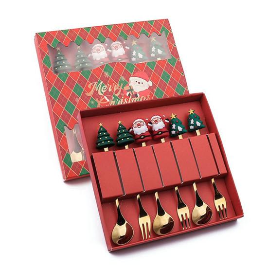 6Pcs/Set Stainless Steel Spoon Fork Set Santa Claus Snowman Deer Christmas Tree Hat Decor Tableware Holiday Party Supply