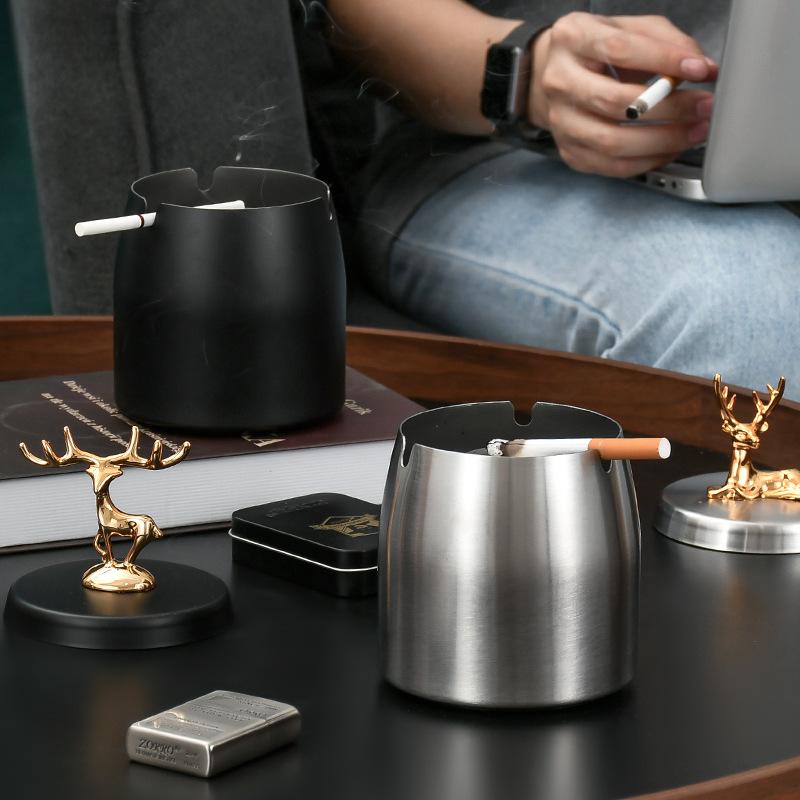 Ashtray thickened personalized stainless steel metal windproof home with cover for household use