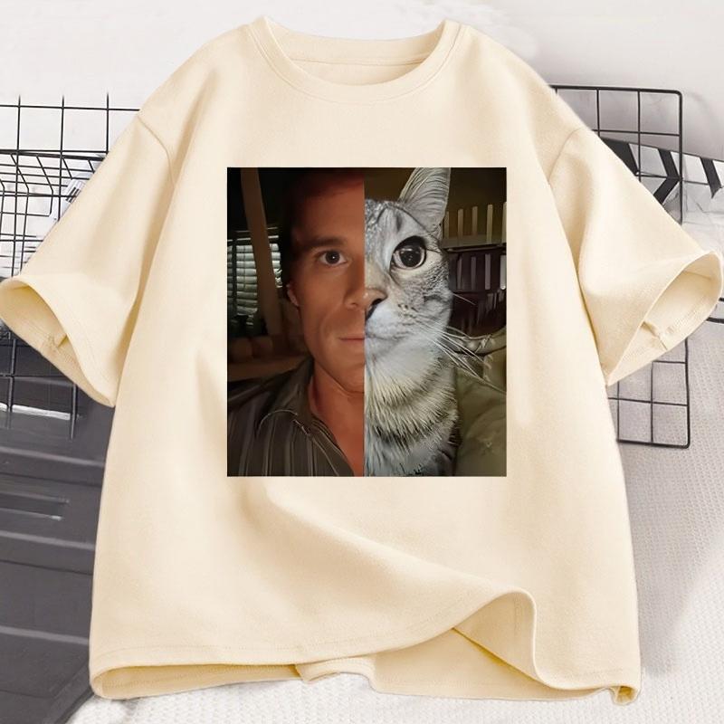 Dexter Morgan Funny Cat Printed Tshirtfor Unisex Women Dexter Fan Gift Clothes Casual Humor Cotton Short Sleeve Tees Y2k Clothes