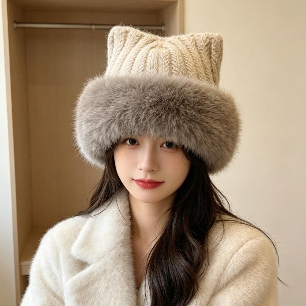 56cm To 60cm Head Circumference Cat Ear Bucket Beanie Winter Ear Protection Hat Outdoor Wear
