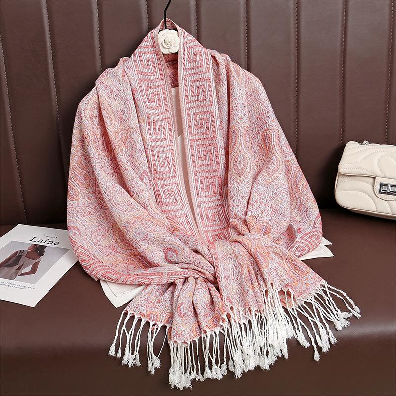 Богемный Премиальный Универсальный Шарф Для Женщин Ближневосточный Жаккардовый Шарф с Кисточками Для Женщин