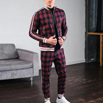 Модный повседневный мужской спортивный костюм, спортивная одежда, комплект из двух предметов, мужские костюмы, клетчатые комплекты на молнии, брендовая куртка, мужская одежда, весна