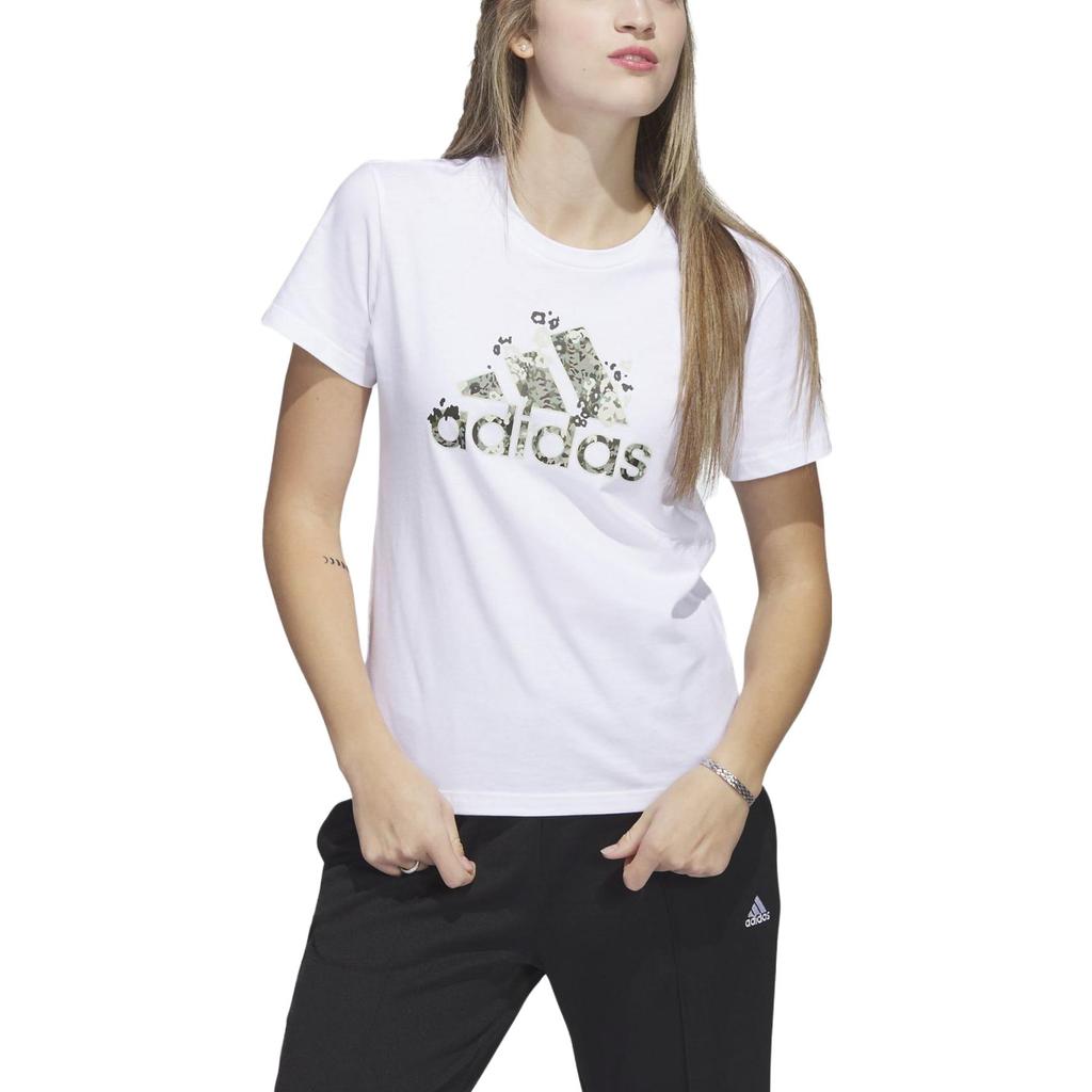 Adidas Футболка с круглым вырезом и принтом букв, облегающая, прямая, с коротким рукавом, женские топы, белые H52233
