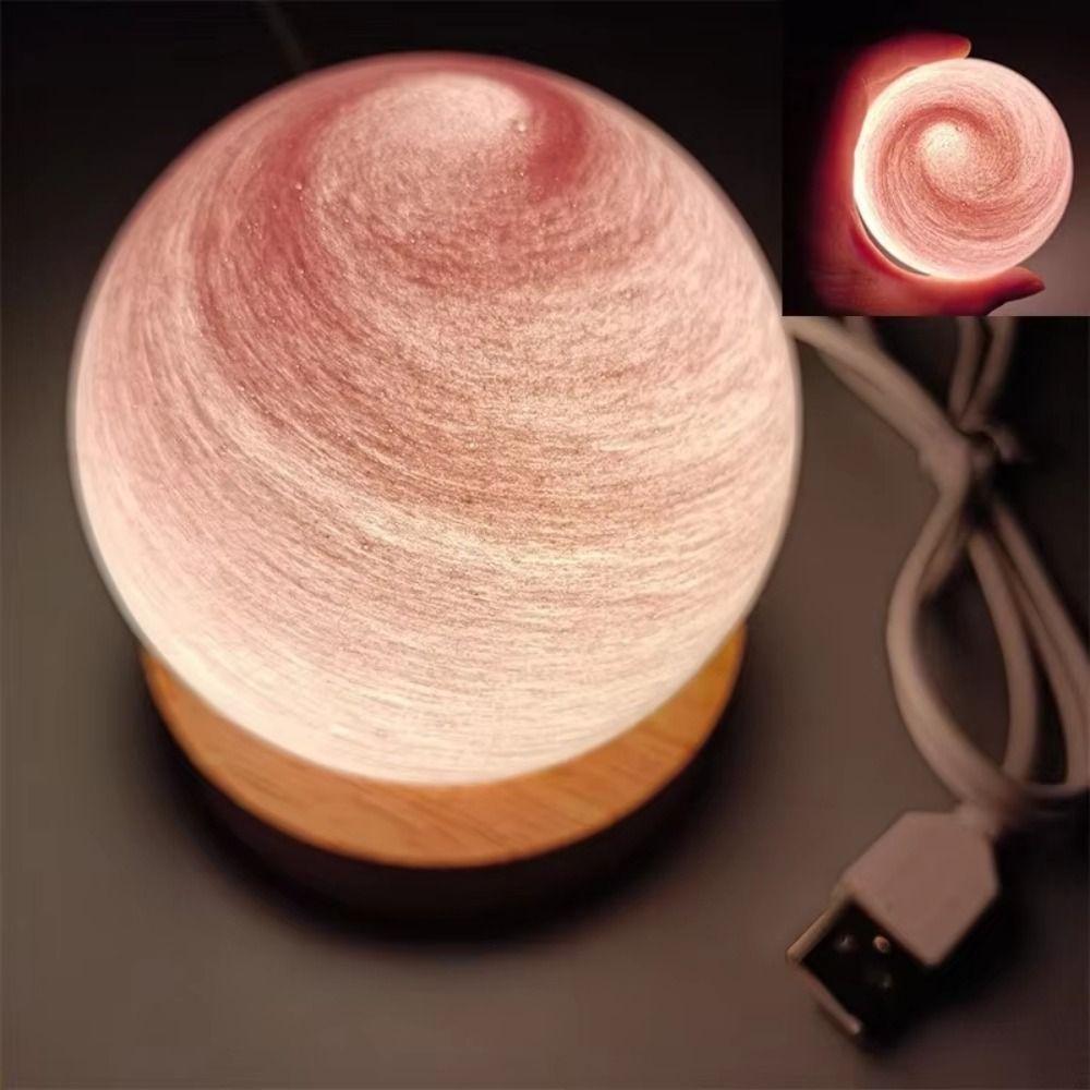 With Wooden Stand 80MM LED Night Light Luminous Glass Sphere Crystal Ball Bedroom