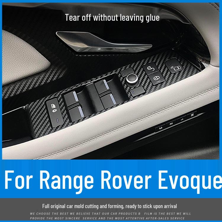 Land Rover Range Rover Evoque 12-20 Накладки-стикеры из углеродного волокна на центральную консоль КПП и двери (защита от царапин)