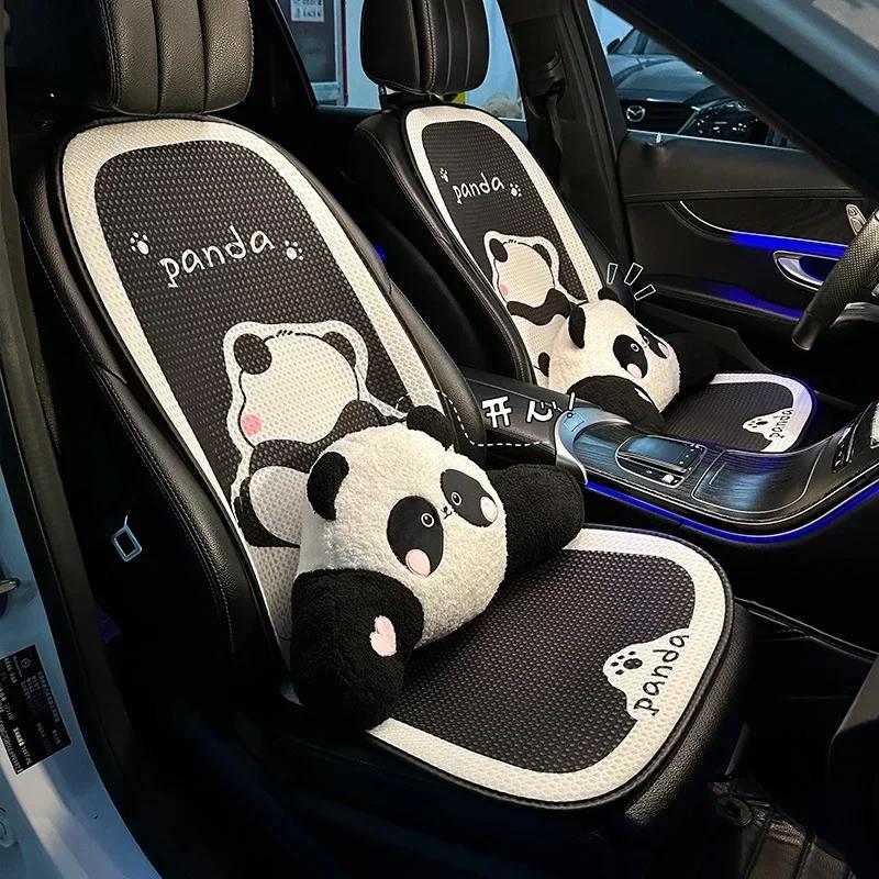 Cartoon Panda Car Seat Cushion Breathable Ice Silk Summer Car Seat Cover Protector Pad Mat Dust Proof Interior Accessories
