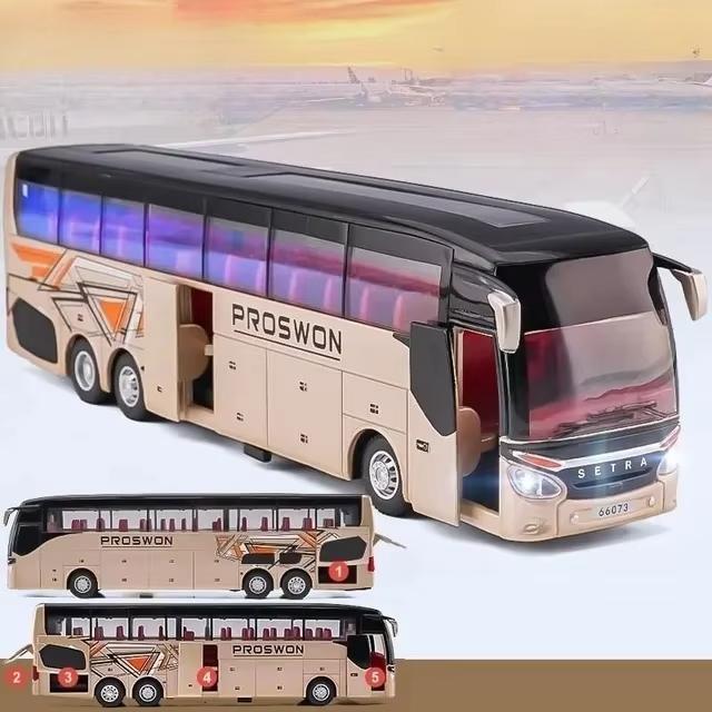 New 1/32 Alloy Single-layer Bus Car Model Toys Diecast Simulation Metal Business Bus Vehicle Sound Light Pull Back Children Gift Toy