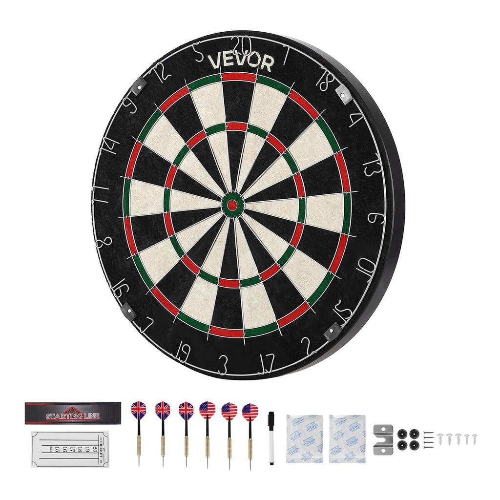 Dartboard with 6 Darts & Scoring Kit, Self-Healing Sisal Fibers Dartboard with Staple-Free Bullseye & Rotating Number Ring, 451mm Professional Steel