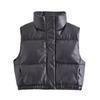 Women Winter Short Coat Cotton Imitation Leather Vest Pure Color Autumn Fashion Outerwear