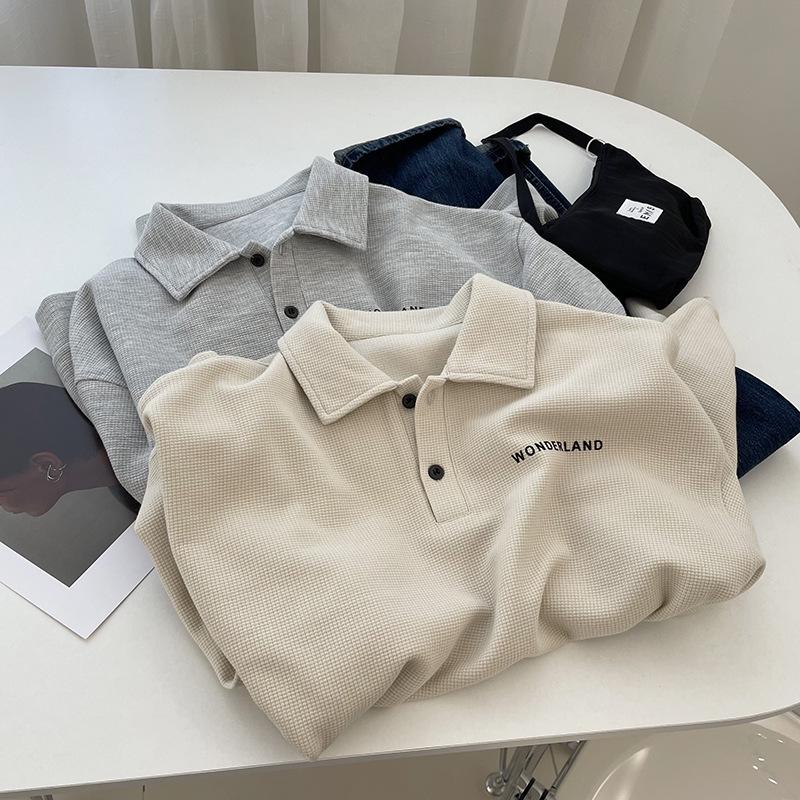 Ретро Свободный Крой Толстовка Поло с Длинным Рукавом - Стиль Французского Инфлюенсера