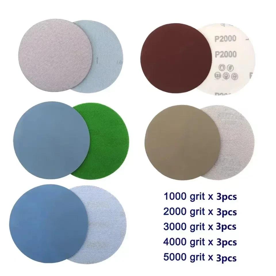 15pcs 125mm Sanding Discs (Grit 1000-5000) - Hook & Loop Sandpaper Rounds for Fine Polishing & Surface Finishing