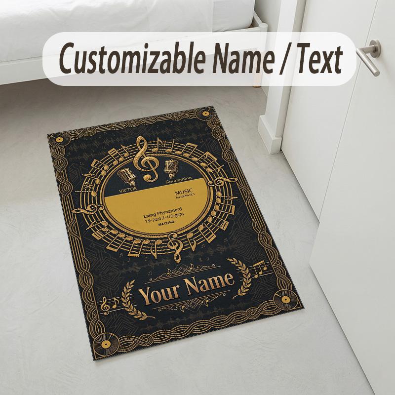 Music Art Fusion Theme Soft Crystal Velvet Rug Custom Name & Text Print Non Slip Floor Rug for Bedroom Living Room