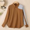 Женская свободная повседневная блузка с отложным воротником и длинным рукавом