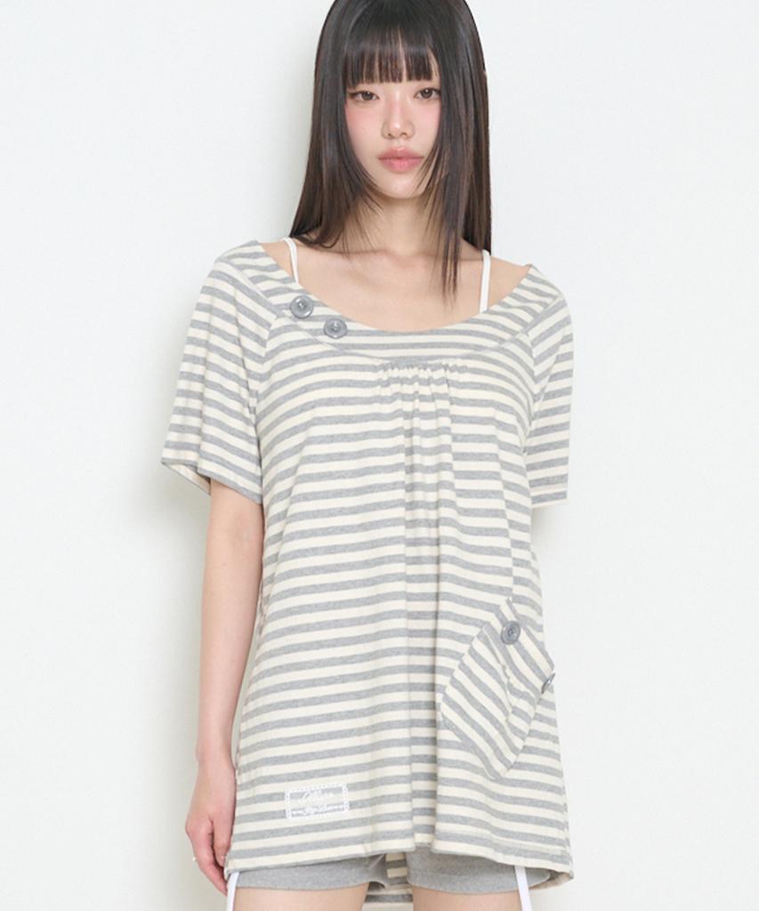 ILLIGO Pocket Button T-Shirt Melange Ivory