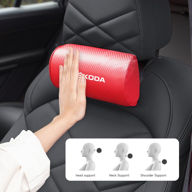 HIAQ2 Carbon Fibre Pattern Car Seat Headrest Neck Pillow For Skoda Octavia Superb Rapid Kodiaq Kamiq Vision RS Yeti Karoq Fabia Enyaq