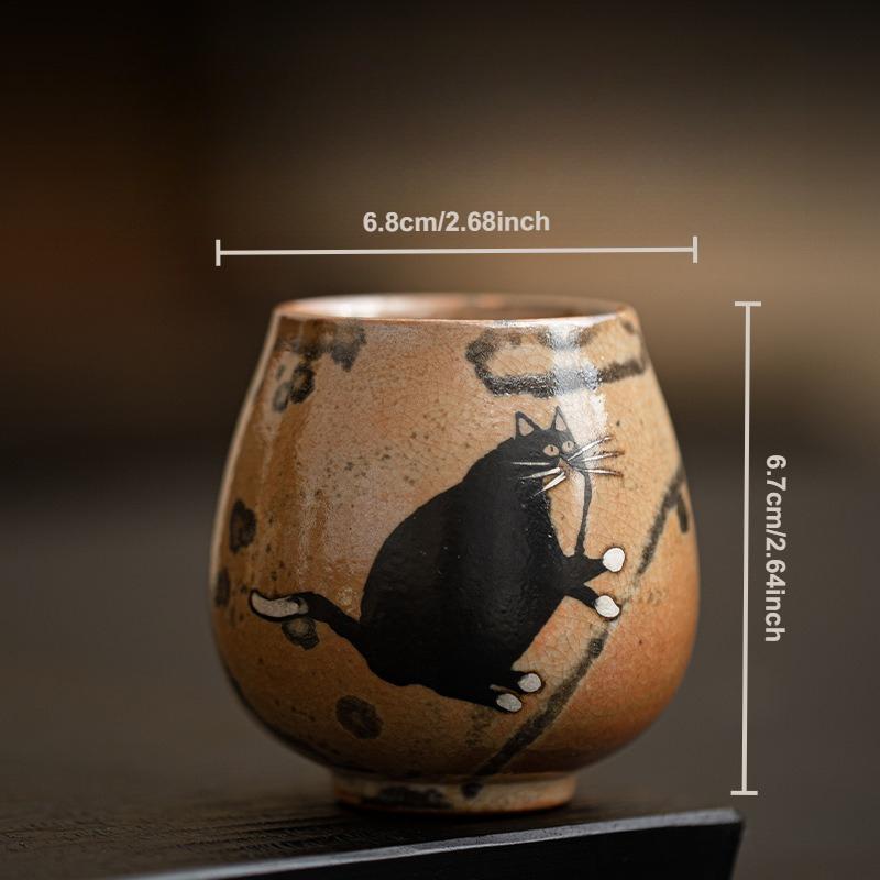 Ручная роспись Печная глазурь Чжие Чашка для чая с кошкой Керамическая Ретро Фарфоровая Чашка для чая Мастер-чашка Маленькая Дегустационная Кружка Китайский Кунг-фу Японская Бытовая Чайная посуда