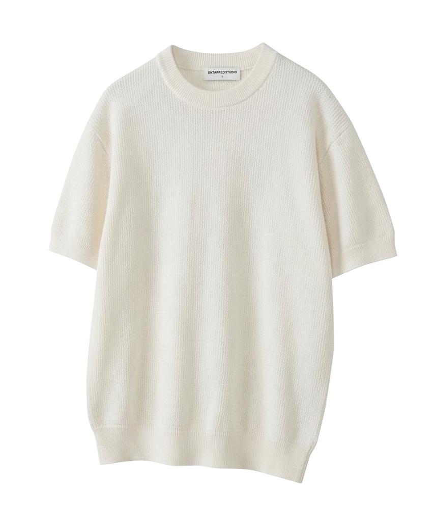 UNTAPPED STUDIO [2Pack] Cool-Like Linen Crochet Round Short Sleeve Knit 5 Colors (Type A)
