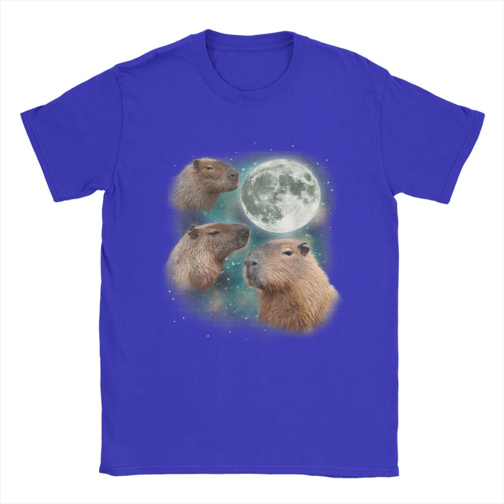 3D Capybara Moon Giant Rodents Weird Howling Unisex T Shirts Funny Tees Short Sleeve Crewneck TShirt Cotton Gift Idea Clothes