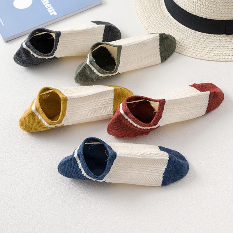Женские хлопковые носки ярких цветов в стиле ретро, повседневные милые короткие невидимые носки из дышащей сетки, летние