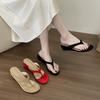 Wedge Heel Pinch Foot Flip-flop Shoes Women's Shoes Wear Summer Temperament Red with Skirt Sandals High Heels Sandals