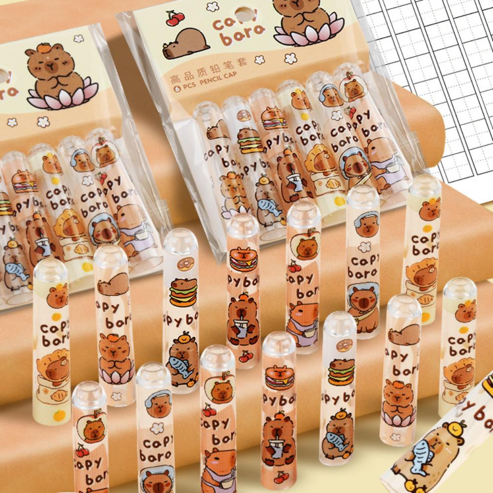 6 шт./набор Пластиковые топперы для ручек Защитный чехол Мультяшный протектор для кончика ручки Милые колпачки для карандашей Студенты