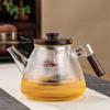 Stripe High Borosilicate Glass Teapot  With Walnut Handle Cooking and Steaming Dual Purpose Glass Tea Pot Tea Kettle Teaware