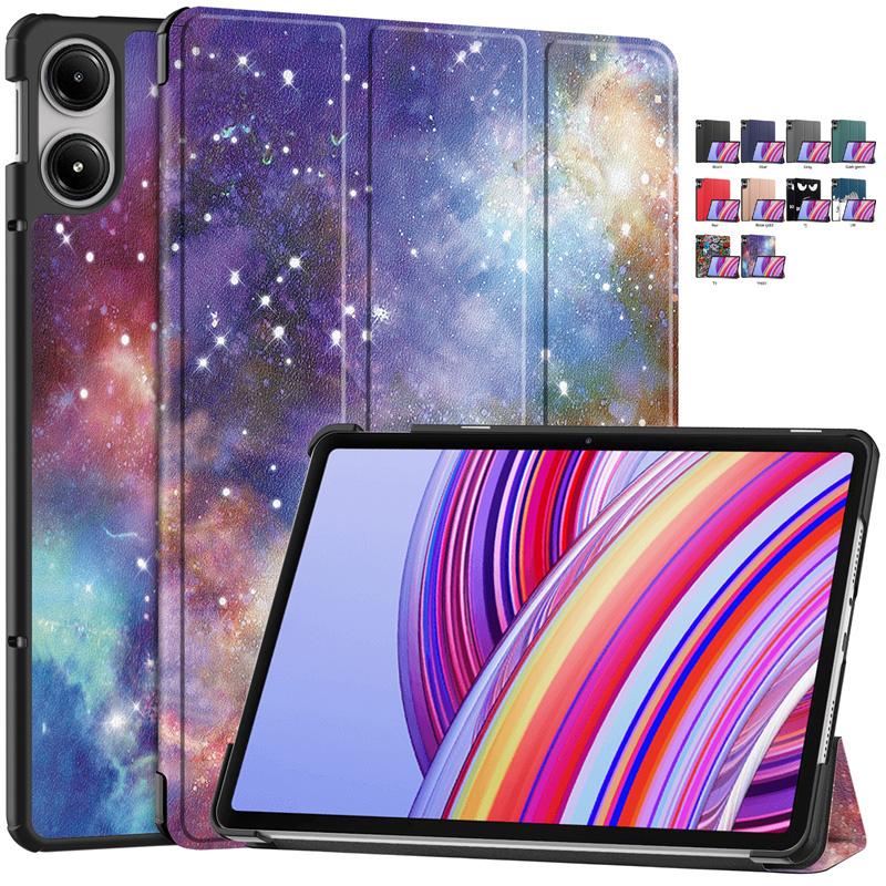 Painted Smart Leather Cover for Capa Poco Pad Case for Xiaomi Redmi Pad Pro Ultra Thin Shockproof Protective Cover