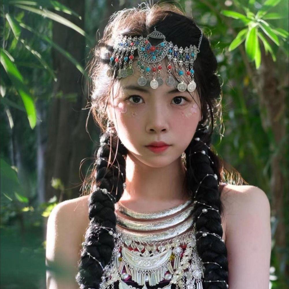 Племенные афганские повязки на голову Бохо повязки с бусинами Женская цепочка на голову Головной убор Hanfu Цепочка на лоб