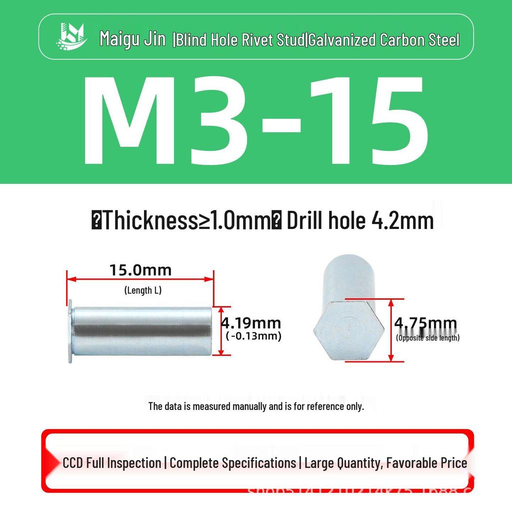 BSO-M34.2/5.4 Синий/Белый Оцинкованный Шестигранный Заклепочный Гайка-Заклепка, Полная Резьба.