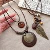 New Chinese Style Feather Leaf Pendant Necklace Vintage Sweater Chain Long Ropse Necklace  Women