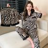 Women's Summer Zebra-stripe Ice Silk Loungewear 3 Piece Short Sleeve Pajamas Set Ladies Spring and Autumn High-end Homewear