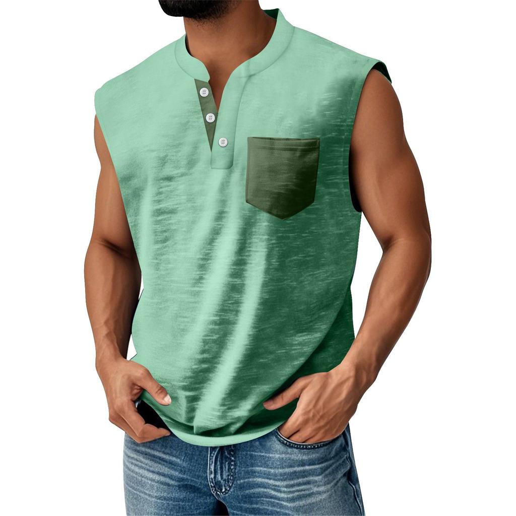 Men's Summer Solid Matching Color Pocket Sports Buttons Vest Men's Sports Casual Vest