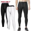 Men Compression Pants Shapewear Sports Leggings Running Tights Base Layer Bottoms Workout Flat Belly Activewear Long Pants Black