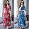 Women's Casual Flowy Chiffon Maxi Dress A-line Ruffle Short Sleeve V Neck Long Dress Boho Floral Summer Dress
