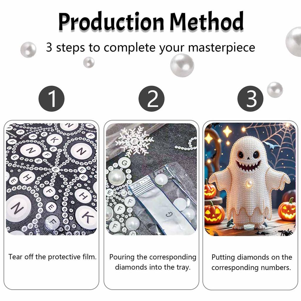 Halloween pearl painting handmade diy art white pearl mascot pumpkin web lights pearl home decoration painting