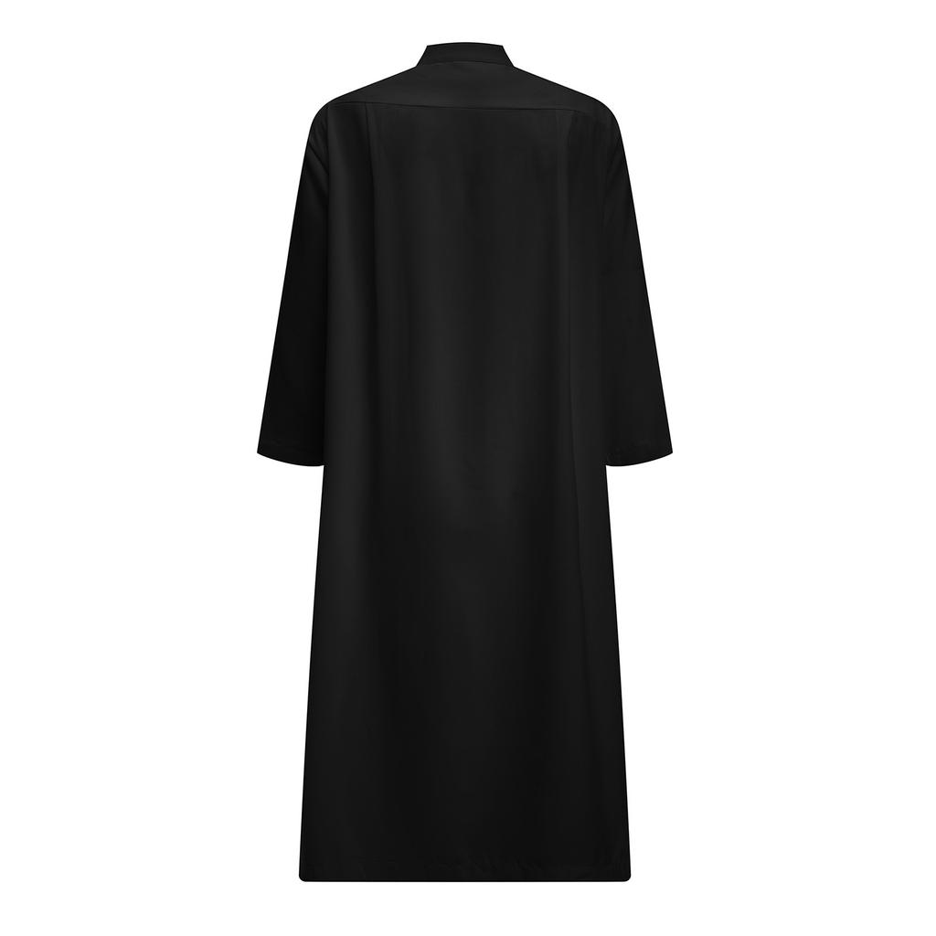 Однотонный стоячий воротник с длинными рукавами и карманами для мусульманских мужчин