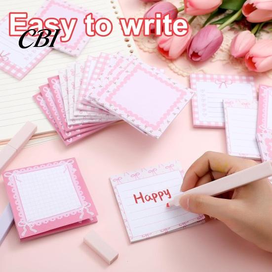 Gel Pen Compatible Memo Notes Bow Pads, Cute Strong Adhesive Page Markers, Colorful Office Stationery Self-Stick for Students Office, Decorative